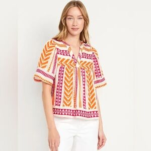 Old Navy Pink and Orange Split Neck Textured Top